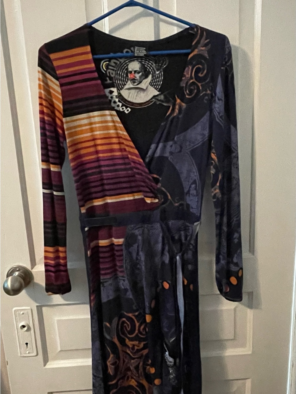 Desigual Long-Sleeve Wrap Maxi Dress in Purple, Blue Orange and Burgundy